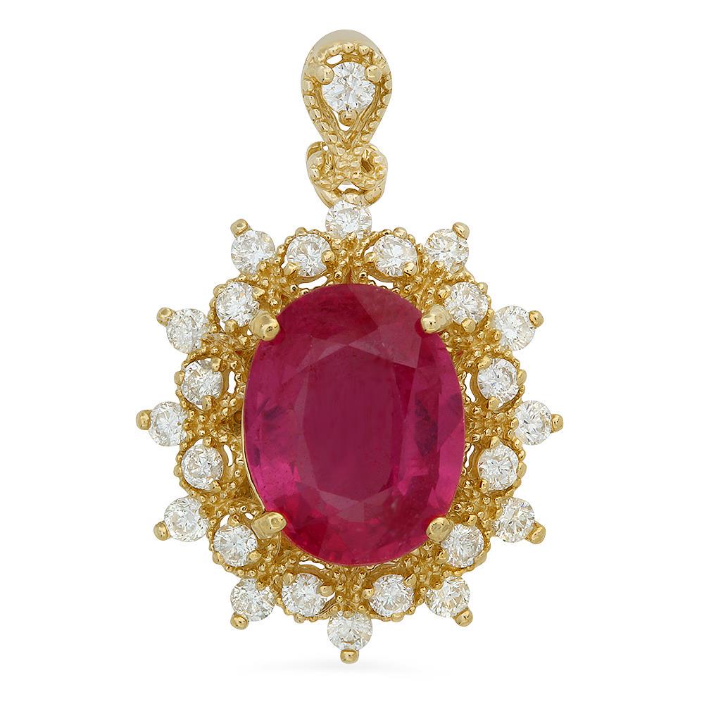 14K Gold 4.98ct Ruby 0.74ct Diamond Pendant: Retail: $4,554.00 ****** 14K Gold 4.98ct Ruby 0.74ct Diamond Pendant ****** Metal: 14K Solid Gold / Total Item Weight: 4.1 grams / Country Made: United States / / Main Stone: Ruby / Color: Red / Carat