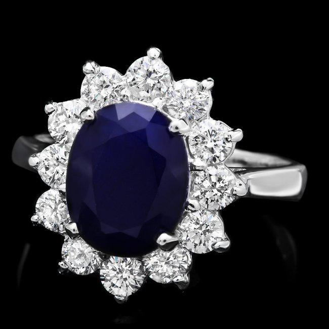 14k White Gold 3.00ct Sapphire 1ct Diamond Ring: Retail: $6,800.00 ****** 14k White Gold 3.00ct Sapphire 1ct Diamond Ring ****** Metal: 14k Solid White Gold / Total Item Weight: 4 grams / Country Made: United States / / Main Stone: Sapphire / Color: