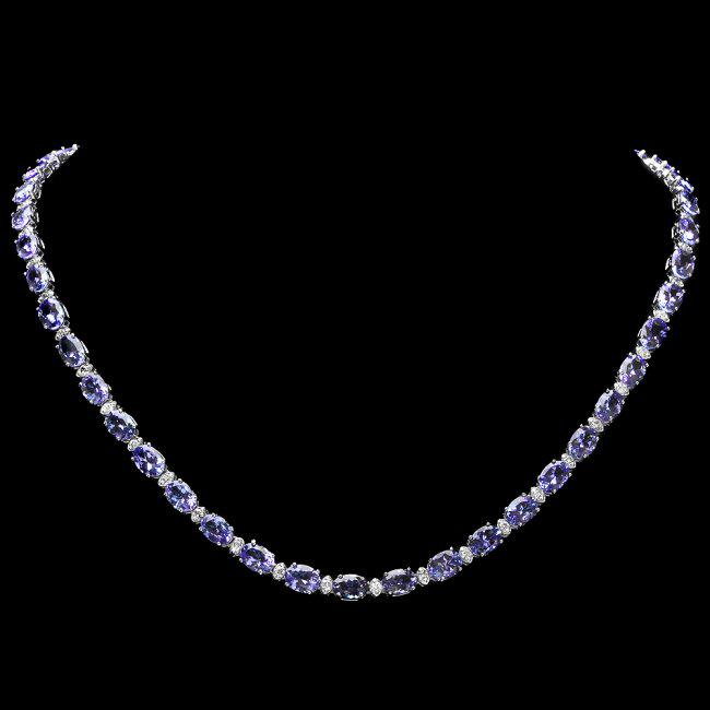 14k 35.50ct Tanzanite 1.75ct Diamond Necklace: Retail: $23,400.00 ****** 14k 35.50ct Tanzanite 1.75ct Diamond Necklace ****** Metal: 14k Solid White Gold / Size: 17.25 / Total Item Weight: 24.5 grams / Country Made: United States / / Main Stone: T