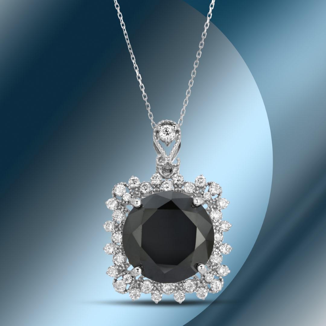 14K Gold 11.15cts Black Diamond Pendant: Retail: $7,633***** 14K Gold 11.15cts Black Diamond Pendant****** Metal: 14K White Gold/ Total Wt.: 6.9g/ Country Made USA// Main Stone: Diamond / Carat Total Wt: 10.11cts / Treatment: None/ Color: Bl