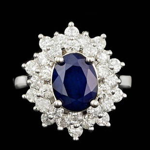 14k Gold 2.00ct Sapphire 1.45ct Diamond Ring: Retail: $10,300.00 ****** 14k Gold 2.00ct Sapphire 1.45ct Diamond Ring ****** Metal: 14k Solid White Gold / Size: 6.75 / Total Item Weight: 5.5 grams / Country Made: United States / / Main Stone: