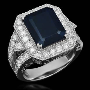 14K Gold 6.20ct Sapphire 1.65ct Diamond Ring: Retail: $8,510.00******14K Gold Sapphire & Diamond Ring****** Metal: 14K Solid White Gold / Total Item Weight: 11.1 grams / Country Made: United States / / Main Stone: Sapphire / Color: Dark Blue/