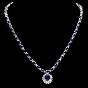 14k Gold 27ct Sapphire 3.35ct Diamond Necklace: Retail: $28,750.00 ****** 14k Gold 27ct Sapphire 3.35ct Diamond Necklace ****** Metal: 14k Solid White Gold / Size: 17 / Total Item Weight: 23.0 grams / Country Made: United States / / Main Stone: