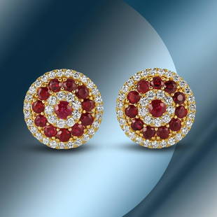 14K Gold 3.75cts Ruby & 1.88cts Diamond Earrings: Retail: $11,268***** 14K Gold 3.75cts Ruby & 1.88cts Diamond Earrings****** Metal: 14K Yellow Gold/ Total Wt.: NA / Country Made USA// Main Stone: Ruby / Carat Total Wt: 3.75cts / Treatment: None/
