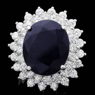 14k Gold 11.50ct Sapphire 2.50ct Diamond Ring: Retail: $18,790.00 ****** 14k Gold 11.50ct Sapphire 2.50ct Diamond Ring ****** Metal: 14k Solid White Gold / Size: 7.25 / Total Item Weight: 10.5 grams / Country Made: United States / / Main Stone: