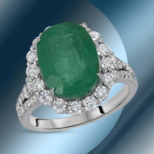 14K Gold 6.02cts Emerald & 1.22cts Diamond Ring: Retail: $35,216***** 14K Gold 6.02cts Emerald & 1.22cts Diamond Ring****** Metal: 14K White Gold/ Total Wt.: 6.5g / Country Made USA// Main Stone: Emerald / Carat Total Wt: 6.02cts / Treatment: None