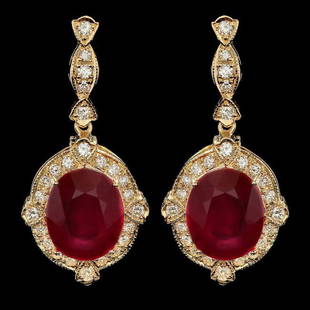 14k Gold 22.50ct Ruby 1.70ct Diamond Earrings: Retail: $16,700.00 ****** 14k Gold 22.50ct Ruby 1.70ct Diamond Earrings ****** Metal: 14k Solid Yellow Gold / Total Item Weight: 13.3 grams / Country Made: United States / / Main Stone: Ruby /