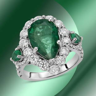 14K Gold 4.01cts Emerald & 1.85cts Diamond Ring: Retail: $21,847***** 14K Gold 4.01cts Emerald & 1.85cts Diamond Ring****** Metal: 14K White Gold/ Total Wt.: 7.3g/ Country Made USA// Main Stone: Emerald/ Carat Total Wt: 4.01cts / Treatment: None /