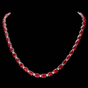 14k Gold 41.00ct Ruby 2.00ct Diamond Necklace: Retail: $28,840.00 ****** 14k Gold 41.00ct Ruby 2.00ct Diamond Necklace ****** Metal: 14k Solid White Gold / Size: 17.5 / Total Item Weight: 25.5 grams / Country Made: United States / / Main Stone: