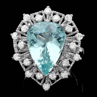 14k Gold 8.05ct Aquamarine 1.49ct Diamond Ring: Retail: $8,500.00 ****** 14k Gold 8.05ct Aquamarine 1.49ct Diamond Ring ****** Metal: 14k Solid White Gold / Size: 7.5 / Total Item Weight: 8.1 grams / Country Made: United States / / Main Stone: