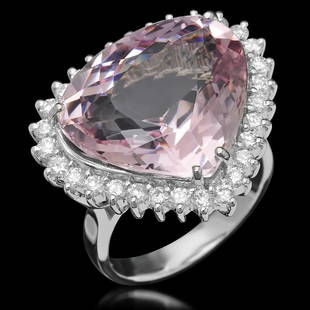 14K Gold 14.26ct Morganite 1.10ct Diamond Ring: Retail: $14,960.00******14K Gold Morganite & Diamond Ring ****** Metal: 14K Solid Gold / Total Item Weight: 10.8 grams / Country Made: United States / / Main Stone: Kunzite / Color: Pink / Carat
