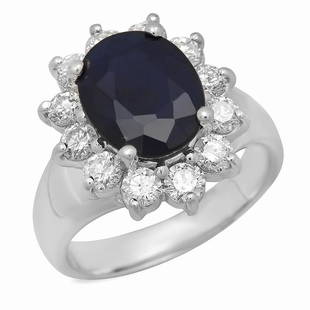 14K Gold 3.00ct Sapphire 0.90ct Diamond Ring: Retail: $5,525.00 ****** 14K Gold 3.00ct Sapphire 0.90ct Diamond Ring ****** Metal: 14K Solid Gold / Total Item Weight: 7.5 grams / Country Made: United States / / Main Stone: Sapphire / Color: Dark