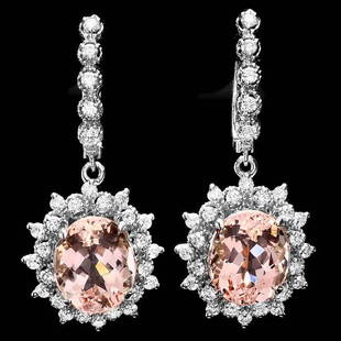 14k Gold 10ct Morganite 1.5ct Diamond Earrings: Retail: $11,300.00 ****** 14k Gold 10ct Morganite 1.5ct Diamond Earrings ****** Metal: 14k Solid White Gold / Total Item Weight: 9.5 grams / Country Made: United States / / Main Stone: Morganite /