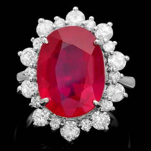 14k White Gold 11.50ct Ruby 2.00ct Diamond Ring: Retail: $13,460.00 ****** 14k White Gold 11.50ct Ruby 2.00ct Diamond Ring ****** Metal: 14k Solid White Gold / Size: 8 / Total Item Weight: 8.5 grams / Country Made: United States / / Main Stone: