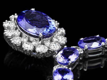 14k Gold 35ct Tanzanite 3.30ct Diamond Necklace: Retail: $38,400.00 ****** 14k Gold 35ct Tanzanite 3.30ct Diamond Necklace ****** Metal: 14k Solid White Gold / Size: 17.25 / Total Item Weight: 27 grams / Country Made: United States / / Main Stone:
