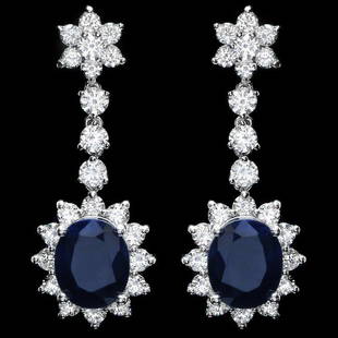 14k Gold 8.50ct Sapphire 3.30ct Diamond Earrings: Retail: $17,890.00 ****** 14k Gold 8.50ct Sapphire 3.30ct Diamond Earrings ****** Metal: 14k Solid White Gold / Total Item Weight: 8.0 grams / Country Made: United States / / Main Stone: Sapphire /