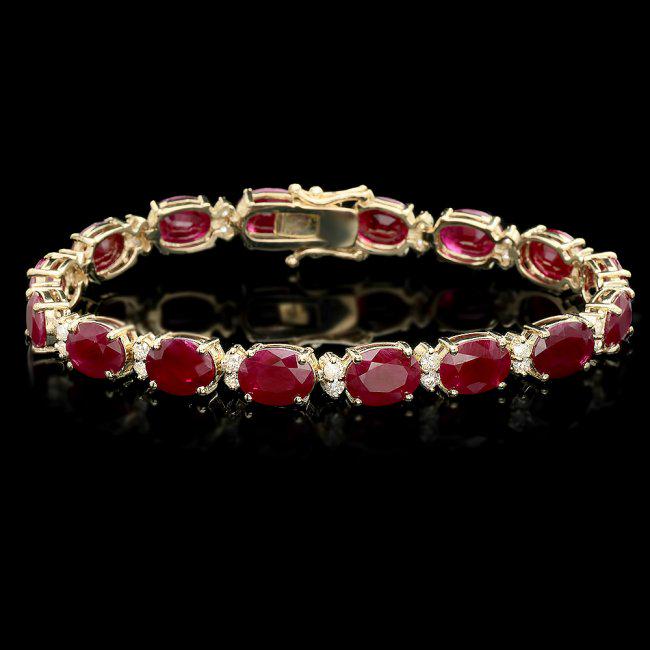 14k Gold 28.00ct Ruby 1.40ct Diamond Bracelet: Retail: $21,600.00 ****** 14k Gold 28.00ct Ruby 1.40ct Diamond Bracelet ****** Metal: 14k Solid Yellow Gold / Size: 7.5 / Total Item Weight: 19.5 grams / Country Made: United States / / Main Stone: Ru
