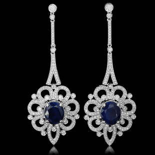18K Gold 13.64ct Sapphire 4.08ct Diamond Earrings: Retail: $18,120.00 ****** 18K Gold 13.64ct Sapphire 4.08ct Diamond Earrings****** Metal: 18K Solid Gold / Total Item Weight: 19.7 grams / Country Made: United States / / Main Stone: Sapphire /