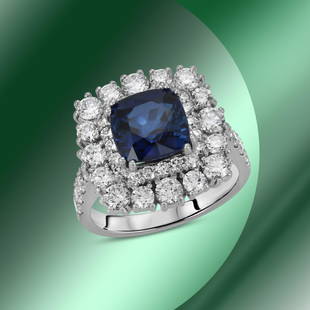 14K Gold 3.44cts Sapphire & 2.06cts Diamond Ring: Retail: $13,500***** 14K Gold 3.44cts Sapphire & 2.06 Diamond Ring****** Metal: 14K White Gold/ Total Wt.: 6.6g/ Country Made USA// Main Stone: Sapphire / Carat Total Wt: 3.44cts / Treatment: