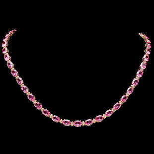 14k Gold 38ct Sapphire 1.7ct Diamond Necklace: Retail: $48,700.00 ****** 14k Gold 38ct Sapphire 1.7ct Diamond Necklace ****** Metal: 14k Solid Yellow Gold / Size: 17.5 / Total Item Weight: 25.0 grams / Country Made: United States / / Main Stone: