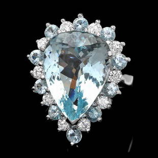 14k Gold 12ct Aquamarine 0.95ct Diamond Ring: Retail: $8,200.00 ****** 14k Gold 12ct Aquamarine 0.95ct Diamond Ring ****** Metal: 14k Solid White Gold / Size: 7 / Total Item Weight: 9.5 grams / Country Made: United States / / Main Stone: