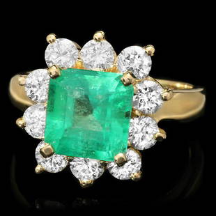 18k Gold 2.60ct Emerald 1.50ct Diamond Ring: Retail: $12,800.00 ****** 18k Gold 2.60ct Emerald 1.50ct Diamond Ring ****** Metal: 18k Solid Yellow Gold / Size: 7.25 / Total Item Weight: 8 grams / Country Made: United States / / Main Stone: