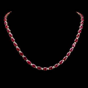14k Gold 46.00ct Ruby 1.60ct Diamond Necklace: Retail: $22,500.00 ****** 14k Gold 46.00ct Ruby 1.60ct Diamond Necklace ****** Metal: 14k Solid Yellow Gold / Size: 17.25 / Total Item Weight: 24.30 grams / Country Made: United States / / Main