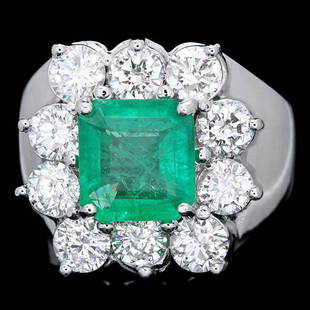 18k White Gold 2.00ct Emerald 2.60ct Diamond Ring: Retail: $24,800.00 ****** 18k White Gold 2.00ct Emerald 2.60ct Diamond Ring ****** Metal: 18k Solid White Gold / Size: 7.5 / Total Item Weight: 13.0 grams / Country Made: United States / / Main