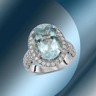 14K Gold 7.80cts Aquamarine & 1.68cts Diamond Ring: Retail: $12,538***** 14K Gold 7.80cts Aquamarine & 1.68cts Diamond Ring****** Metal: 14K White Gold/ Total Wt.: 7.8g/ Country Made USA// Main Stone: Aquamarine/ Carat Total Wt: 7.80cts / Treatment: