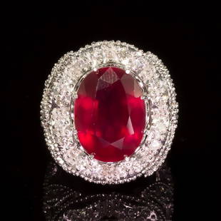 14k Gold 18.62ct Ruby 2.15ct Diamond Ring: Retail: $14,080.00 ******14K Gold Ruby & Diamond Ring ****** Metal: 14K Solid White Gold / Total Item Weight: 20.3 grams / Country Made: United States / / Main Stone: Ruby / Color: Red / Carat Total