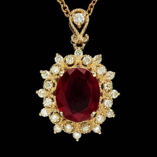 14K Gold 3.91ct Ruby 0.63ct Diamond Pendant: Retail: $3,718.00 ****** 14K Gold 3.91ct Ruby 0.63ct Diamond Pendant ****** Metal: 14K Solid Yellow Gold / Total Item Weight: 4.0 grams / Country Made: United States / / Main Stone: Ruby / Color: