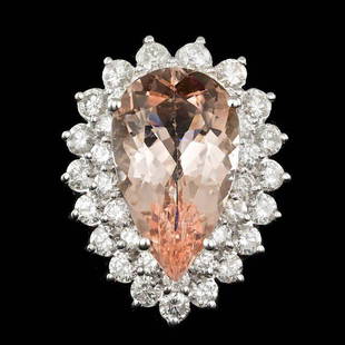 14k Gold 8.00ct Morganite 2.35ct Diamond Ring: Retail: $18,800.00 ****** 14k Gold 8.00ct Morganite 2.35ct Diamond Ring ****** Metal: 14k Solid White Gold / Size: 7 / Total Item Weight: 10.5 grams / Country Made: United States / / Main Stone: