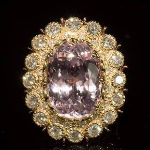 14K Gold 19.68ct Kunzite 2.75ct Diamond Ring: Retail: $27,695.00 ****** Kunzite & Diamond Ring ****** Metal: 14K Solid Gold / Total Item Weight: 15.2 grams / Country Made: United States / / Main Stone:Kunzite / Color: Pink / Carat Total Weight: