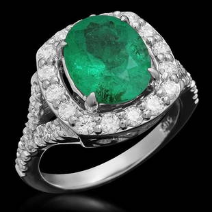 14K Gold 3.00ct Emerald 1.05ct Diamond Ring: Retail: $14,460.00 ****** 14K Gold Emerald & Diamond Ring ****** Metal: 14K Solid White Gold / Total Item Weight: 7.5 / Country Made: United States / / Main Stone: Emerald / Color: Green / Carat