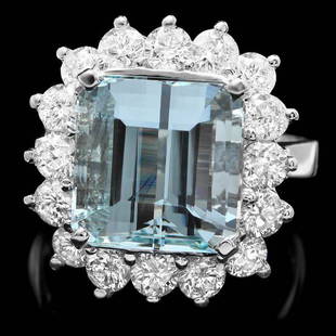 14k White Gold 7.40ct Aquamarine 2ct Diamond Ring: Retail: $12,750.00 ****** 14k White Gold 7.40ct Aquamarine 2ct Diamond Ring ****** Metal: 14k Solid White Gold / Size: 7.5 / Total Item Weight: 8 grams / Country Made: United States / / Main Stone: