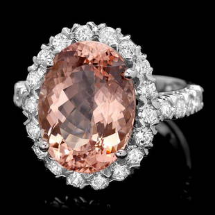 14k Gold 7.25ct Morganite 1.20ct Diamond Ring: Retail: $9,750.00 ****** 14k Gold 7.25ct Morganite 1.20ct Diamond Ring ****** Metal: 14k Solid White Gold / Size: 7 / Total Item Weight: 6.5 grams / Country Made: United States / / Main Stone: