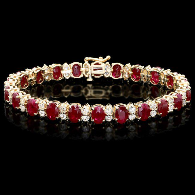 14k Gold 24.50ct Ruby 3.80ct Diamond Bracelet: Retail: $28,900.00 ****** 14k Gold 24.50ct Ruby 3.80ct Diamond Bracelet ****** Metal: 14k Solid Yellow Gold / Size: 7.25 / Total Item Weight: 24.0 grams / Country Made: United States / / Main Stone: R