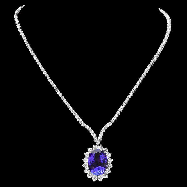 18k Gold 18.50ct Tanzanite 12ct Diamond Necklace: Retail: $125,000.00 ****** 18k Gold 18.50ct Tanzanite 12ct Diamond Necklace ****** Metal: 18k Solid White Gold / Size: 16.5 / Total Item Weight: 30.5 grams / Country Made: United States / / Main Stone