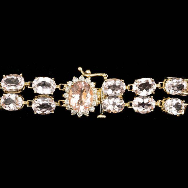 14k Gold 41.5ct Morganite 0.60ct Diamond Bracelet: Retail: $28,700.00 ****** 14k Gold 41.5ct Morganite 0.60ct Diamond Bracelet ****** Metal: 14k Solid Yellow Gold / Size: 7 / Total Item Weight: 25.0 grams / Country Made: United States / / Main Stone: