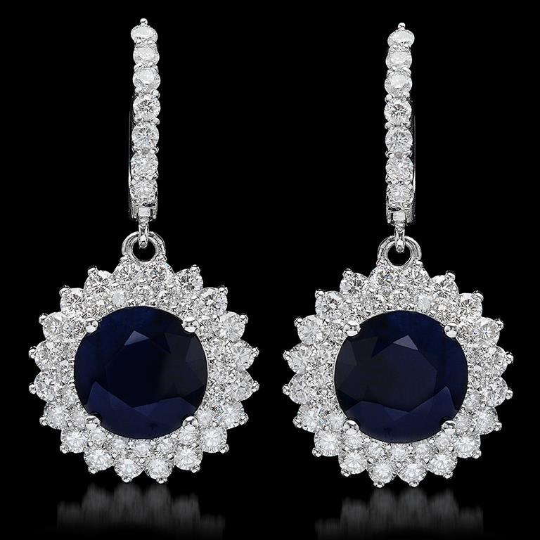14K Gold 8.12ct Sapphire 2.89ct Diamond Earrings: Retail: $11,280.00 ******14K Gold Sapphire & Diamond Earrings ****** Metal: 14K Solid White Gold / Total Item Weight: 11.5/ Country Made: United States / / Main Stone: Sapphire / Color: Dark Blue / Ca