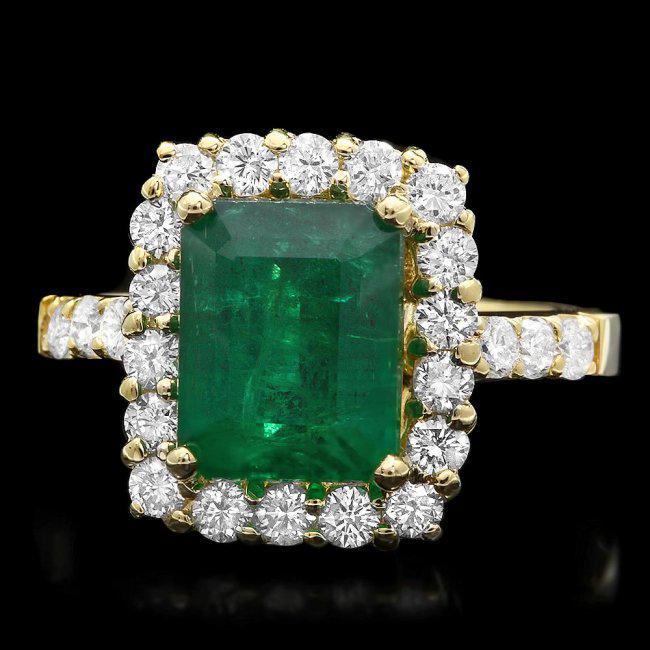 18k Yellow Gold 3.50ct Emerald 1ct Diamond Ring: Retail: $15,000.00 ****** 18k Yellow Gold 3.50ct Emerald 1ct Diamond Ring ****** Metal: 18k Solid Yellow Gold / Size: 7.5 / Total Item Weight: 7.4 grams / Country Made: United States / / Main Stone: E