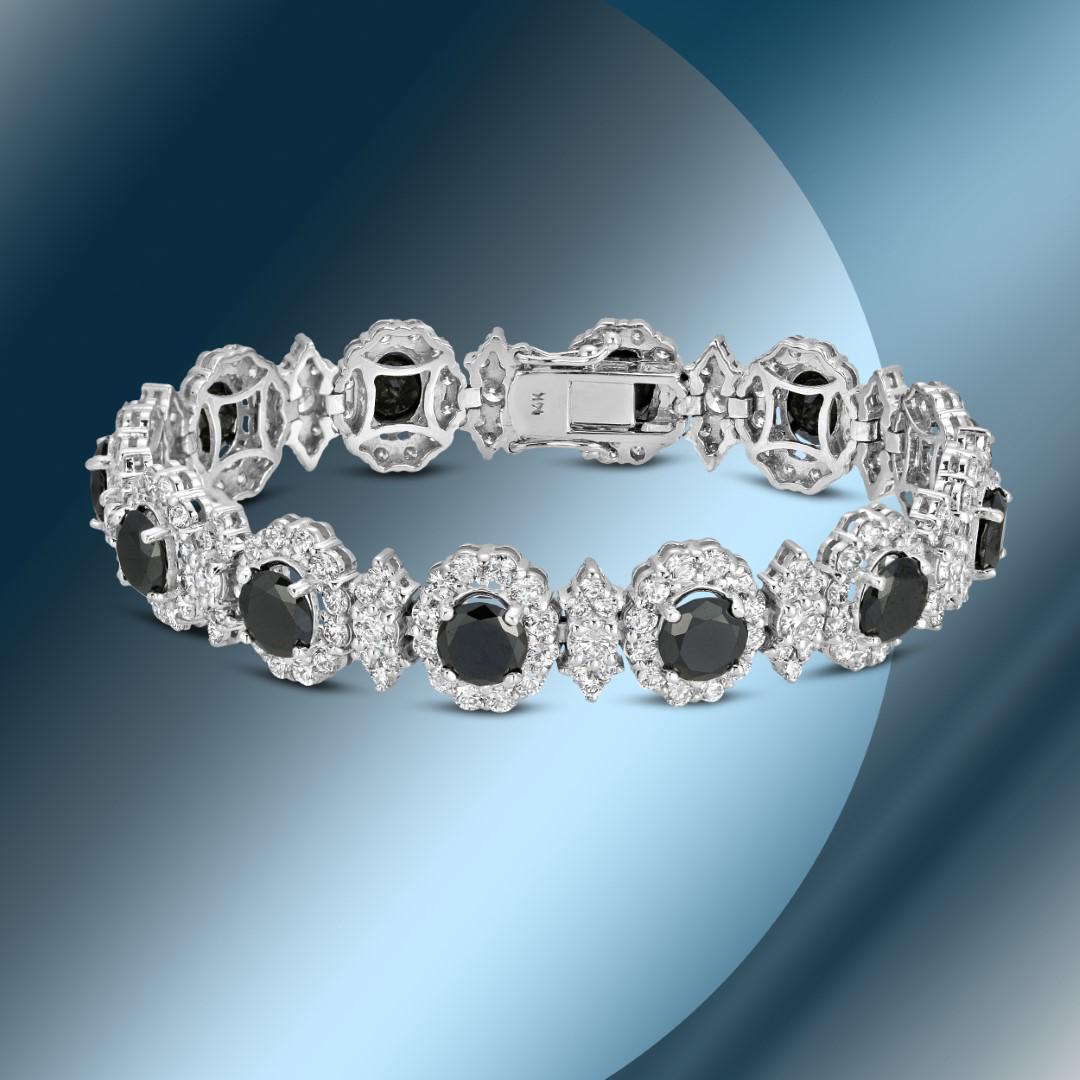 14K Gold 19.32cts Black Diamond Bracelet: Retail: $83,572***** 14K Gold 19.32cts Black Diamond Bracelet****** Metal: 14K White Gold/ Total Wt.: 27.5g/ Country Made USA// Main Stone: Diamond / Carat Total Wt:12.00cts / Treatment: None/ Color: 
