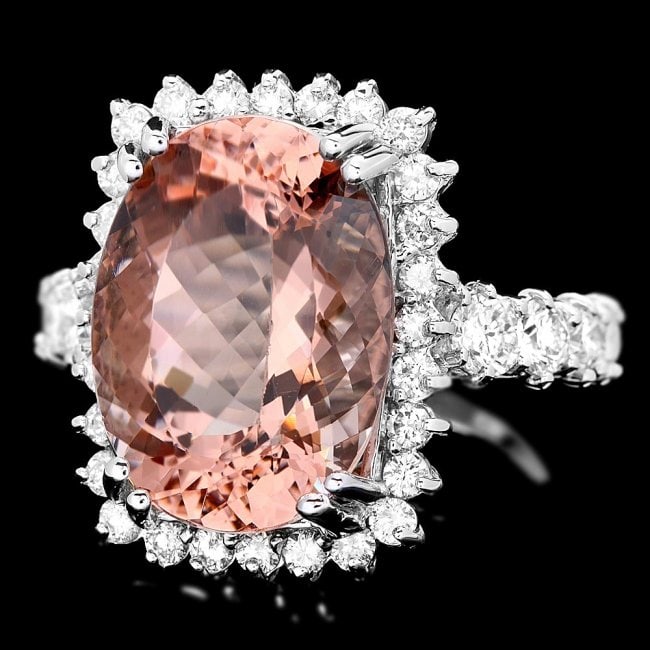 14k Gold 9.00ct Morganite 1.50ct Diamond Ring: Retail: $12,800.00 ****** 14k Gold 9.00ct Morganite 1.50ct Diamond Ring ****** Metal: 14k Solid White Gold / Size: 6.75 / Total Item Weight: 8.5 grams / Country Made: United States / / Main Stone: Mor