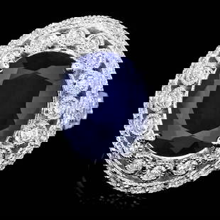 14k Gold 6.00ct Sapphire 1.30ct Diamond Ring: Retail: $7,800.00 ****** 14k Gold 6.00ct Sapphire 1.30ct Diamond Ring ****** Metal: 14k Solid White Gold / Size: 7 / Total Item Weight: 8.5 grams / Country Made: United States / / Main Stone: