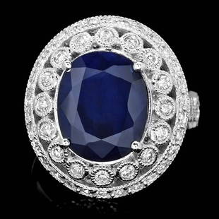 14k Gold 6.00ct Sapphire 1.30ct Diamond Ring: Retail: $7,800.00 ****** 14k Gold 6.00ct Sapphire 1.30ct Diamond Ring ****** Metal: 14k Solid White Gold / Size: 7 / Total Item Weight: 8.5 grams / Country Made: United States / / Main Stone: