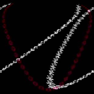 14k 40ct Pink Sapphire 1.50ct Diamond Necklace: Retail: $46,800.00 ****** 14k 40ct Pink Sapphire 1.50ct Diamond Necklace ****** Metal: 14k Solid White Gold / Size: 17.5 / Total Item Weight: 25.5 grams / Country Made: United States / / Main Stone: