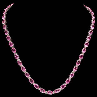 14k 40ct Pink Sapphire 1.50ct Diamond Necklace: Retail: $46,800.00 ****** 14k 40ct Pink Sapphire 1.50ct Diamond Necklace ****** Metal: 14k Solid White Gold / Size: 17.5 / Total Item Weight: 25.5 grams / Country Made: United States / / Main Stone: S