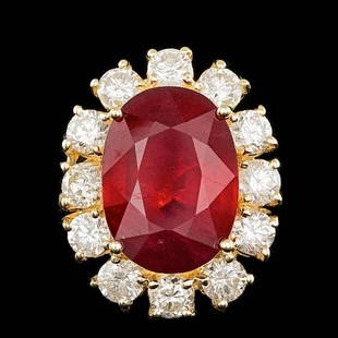 14k Yellow Gold 12.00ct Ruby 2.40ct Diamond Ring: Retail: $21,600.00 ****** 14k Yellow Gold 12.00ct Ruby 2.40ct Diamond Ring ****** Metal: 14k Solid Yellow Gold / Size: 7.25 / Total Item Weight: 9.7 grams / Country Made: United States / / Main