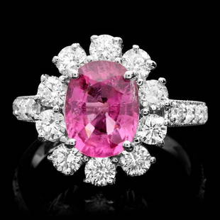 14k Gold 2.30ct Tourmaline 1.55ct Diamond Ring: Retail: $9,860.00 ****** 14k Gold 2.30ct Tourmaline 1.55ct Diamond Ring ****** Metal: 14k Solid White Gold / Size: 6.5 / Total Item Weight: 5.5 grams / Country Made: United States / / Main Stone: Tour