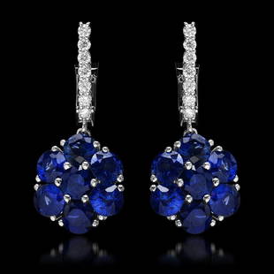 14k White Gold 5.64ct Sapphire 0.58ct Diamond Earrings: Retail: $5,477.00 ****** 14k White Gold 5.64ct Sapphire 0.58ct Diamond Earrings ****** Metal: 14K White Gold / Total Item Weight: 6.0 grams / Country Made: United States / / Main Stone: Sapphire / Col